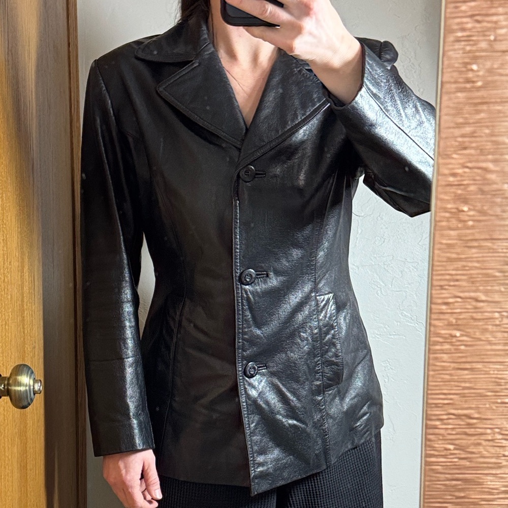 Maxima by Wilsons button down black leather jacket M - Picture 12 of 12
